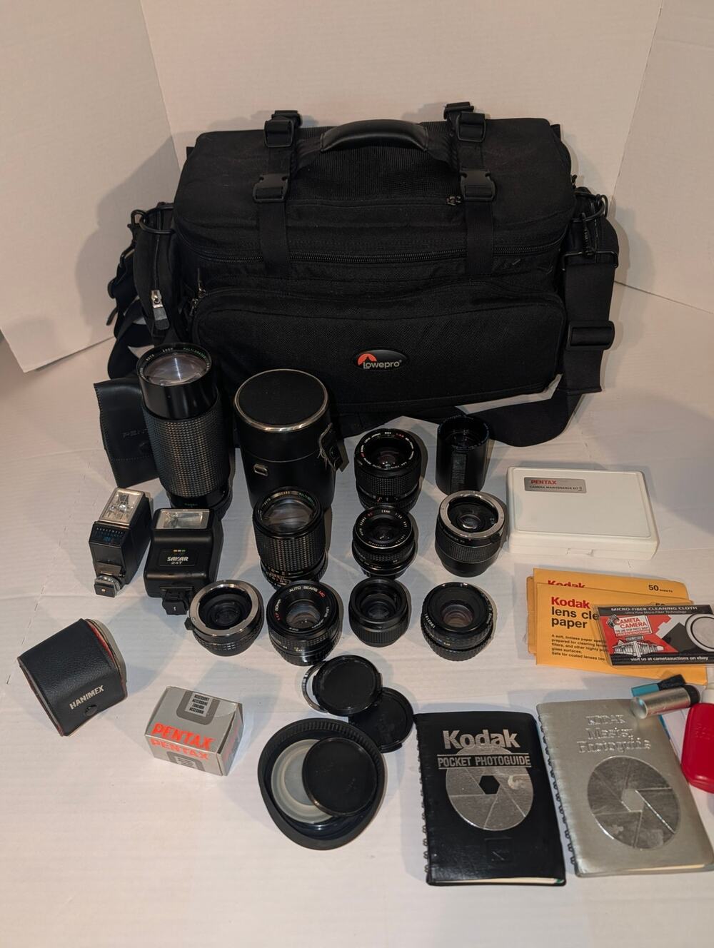 Huge Lot Vintage Camera Lens' Accessories Lowepro Bag